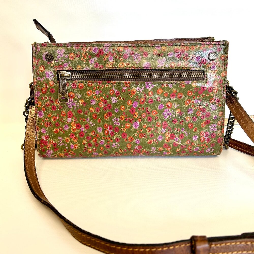 Patricia Nash Green Floral Crossbody Bag with Brown Strap